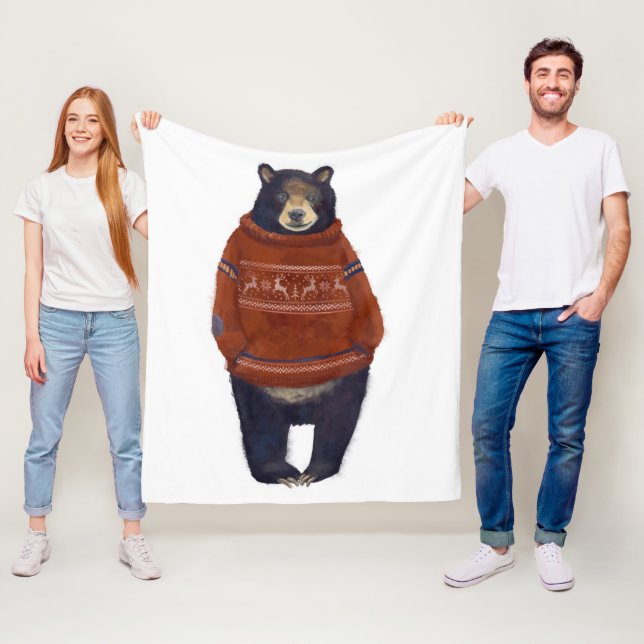 Couverture Polaire Ours rouge de chandail de renne (En situation)