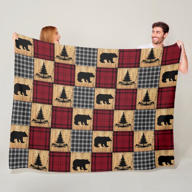 Couverture Polaire Ours rustiques Arbres Bois Buffalo Chèque Rouge No (En situation)