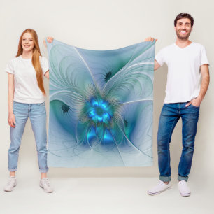Couverture Polaire Ovations debout, fractale abstraite bleu turquoise