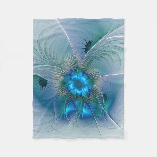 Couverture Polaire Ovations debout, fractale bleue turquoise abstrait (Devant)