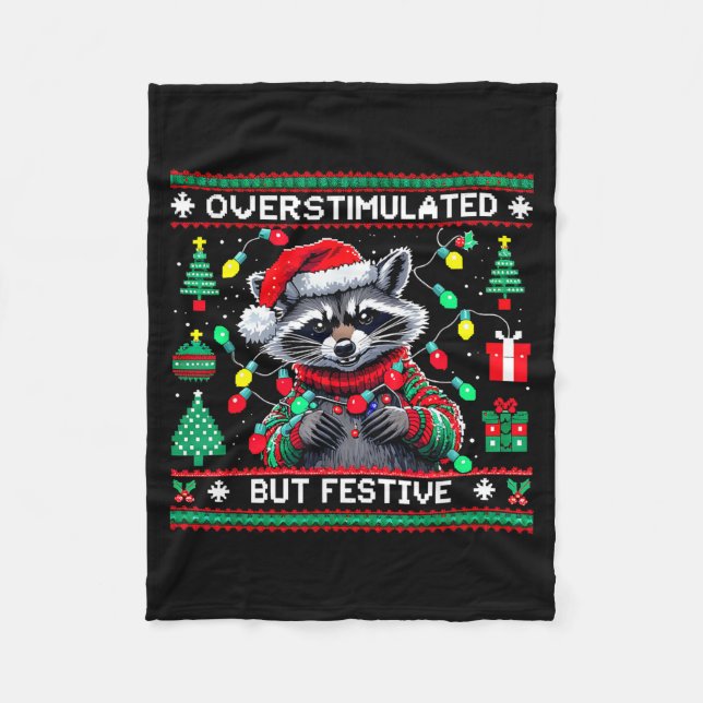 Couverture Polaire Overstimulated But Festive Raccoon Christmas  (Devant)