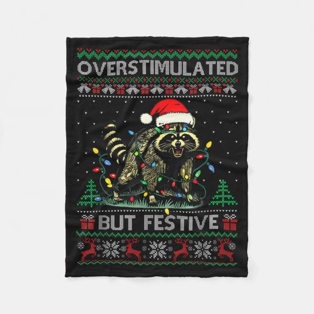 Couverture Polaire Overstimulated But Festive Raccoon Christmas Pajam (Devant)