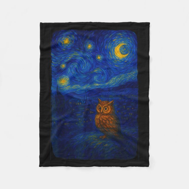 Couverture Polaire Owl Starry Cute Night Van Gogh Owl Bird Lovers Wom (Devant)