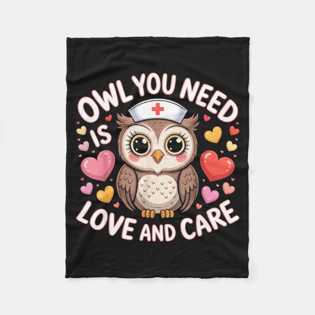 Couverture Polaire Owl You Need Is Love Nurse Valentine Cute Owl Coup (Devant)