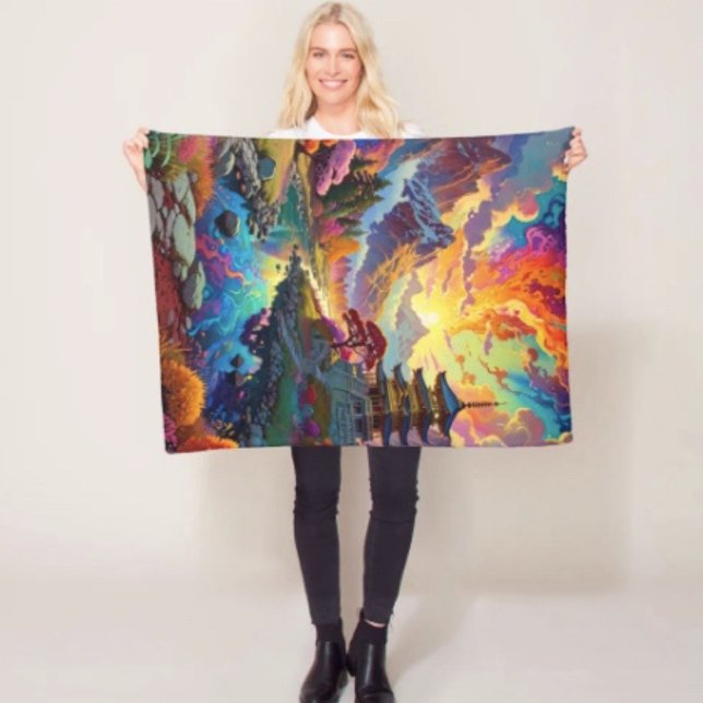 Couverture Polaire Pagode et paysage coloré  (Vibrant Pagoda  Fantasy Landscape blanket - soft and colourful available  in 3 different sizes. 
)