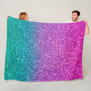 Couverture Polaire Pailleté Rose Turquoise Aqua Bleu Et Violet