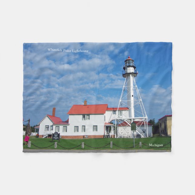 Couverture Polaire Paillette en toison du phare de Whitefish Point (Devant (Horizontal))