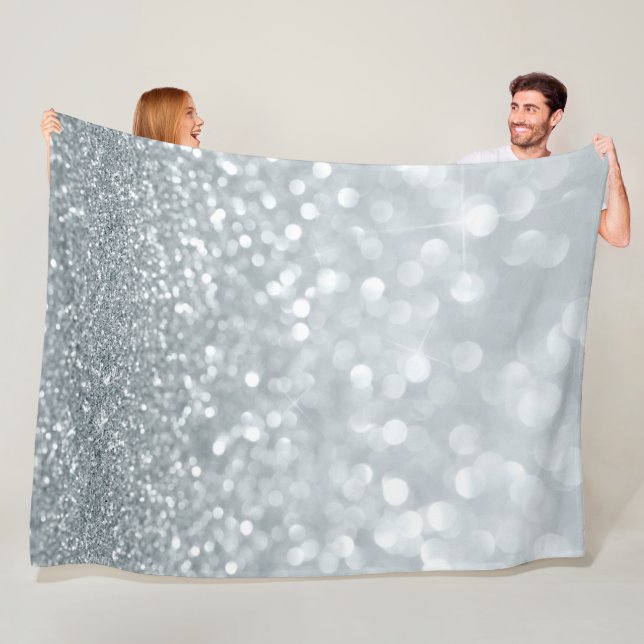 Couverture Polaire Paillettes Argentées Blanches Bokeh Glamour Tendan (En situation)