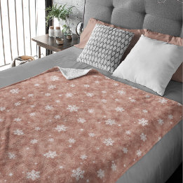 Couverture Polaire Paillettes de Rose Gold Étoiles Flocons de Neige