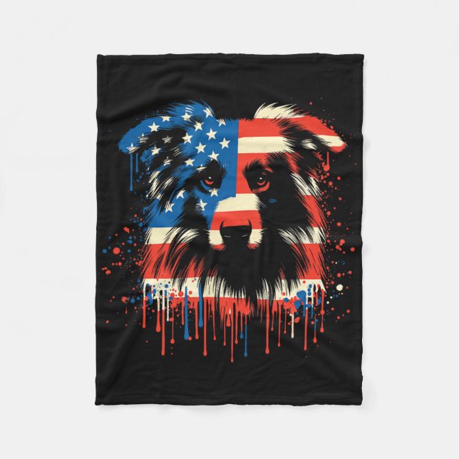 Couverture Polaire Paint Drip Australian Shepherd Américain Drapeau U (Devant)