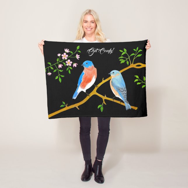 Couverture Polaire Paire de Merles Bleus Noirs (En situation)