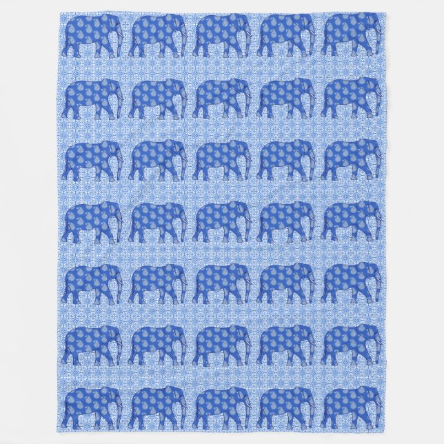 Couverture Polaire Paisley éléphant - bleu cobalt et blanc (Devant)