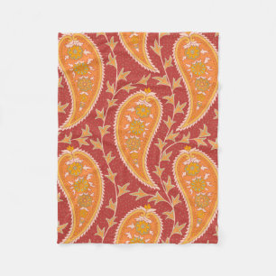 Couverture Polaire Paisley motif. Concombre turc. Maroon-orange c