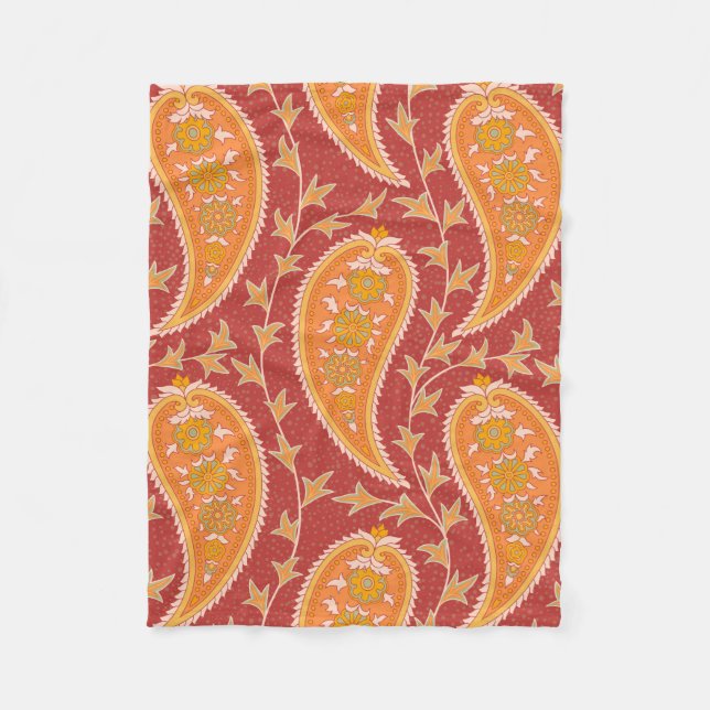 Couverture Polaire Paisley motif. Concombre turc. Maroon-orange c (Devant)