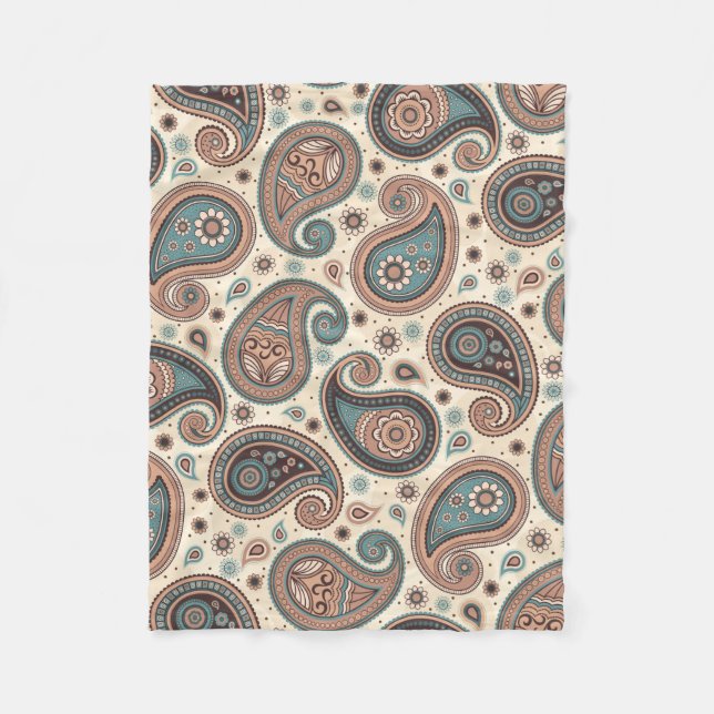 Couverture Polaire Paisley motif marron turquoise beige (Devant)