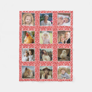 Couverture Polaire Paisley Motif Red Custom 12 Family Photo Collage