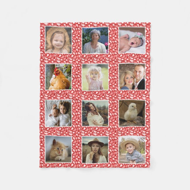 Couverture Polaire Paisley Motif Red Custom 12 Family Photo Collage (Devant)