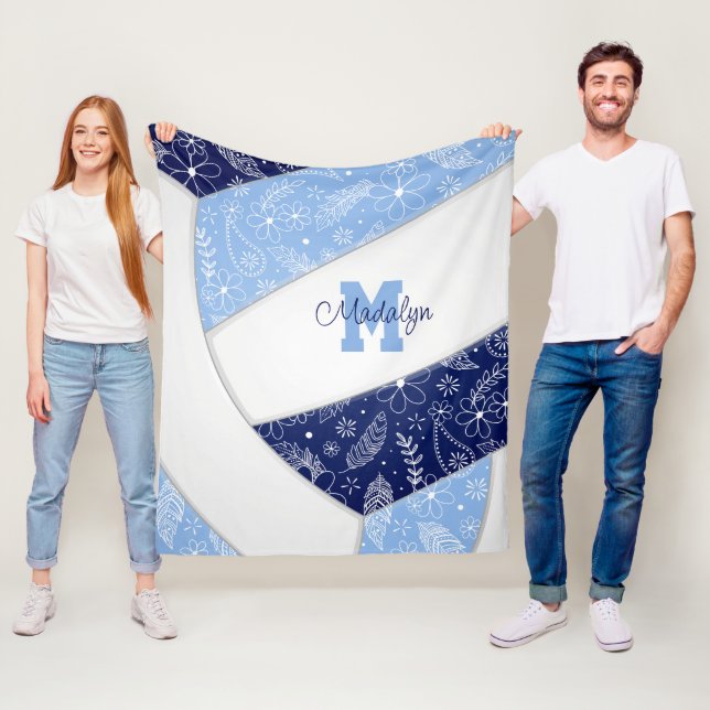 Couverture Polaire paisleys floral marine bleu clair volleyball (En situation)