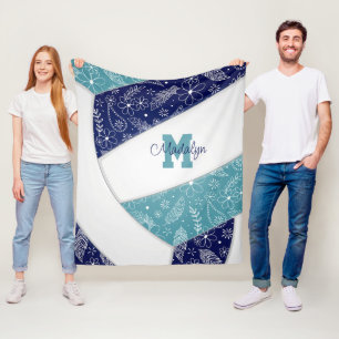 Couverture Polaire paisleys floral motif marine bleu turquoise volley