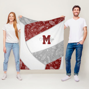 Couverture Polaire paislies plumes doodles maroon gris volleyball