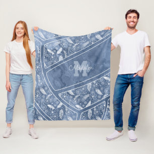 Couverture Polaire paislies plumes fleurs motif bleu volleyball
