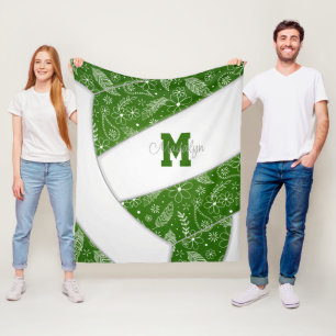 Couverture Polaire paislies plumes fleurs motif volleyball vert