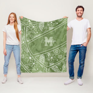 Couverture Polaire paislies plumes fleurs sauge volleyball vert