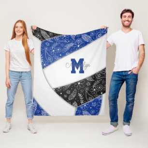 Couverture Polaire paislies plumes motif bleu noir volleyball