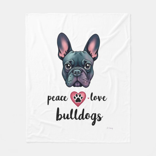 Couverture Polaire Paix Amour Bouledogues Galaxie Vintage Bouledogue  (Devant)