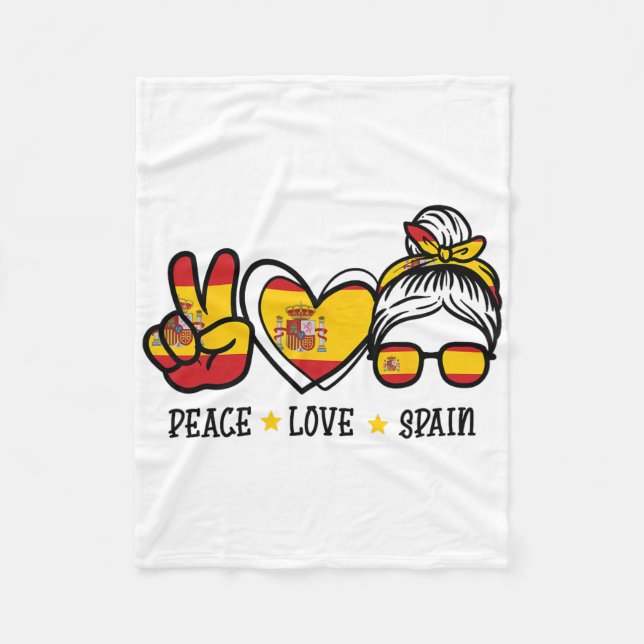 Couverture Polaire Paix Amour Espagne Chignon Désordonné Supportrice  (Devant)