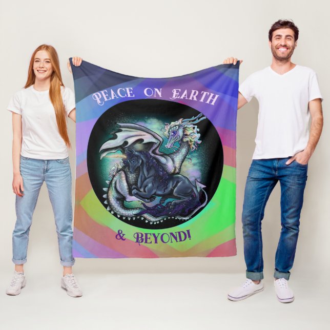 Couverture Polaire Paix sur Terre Dragon et Unicorne (En situation)