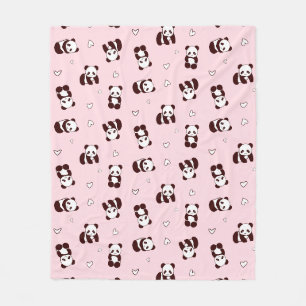 Couverture Polaire Pâle rose pâle Panda Coeur Blanket