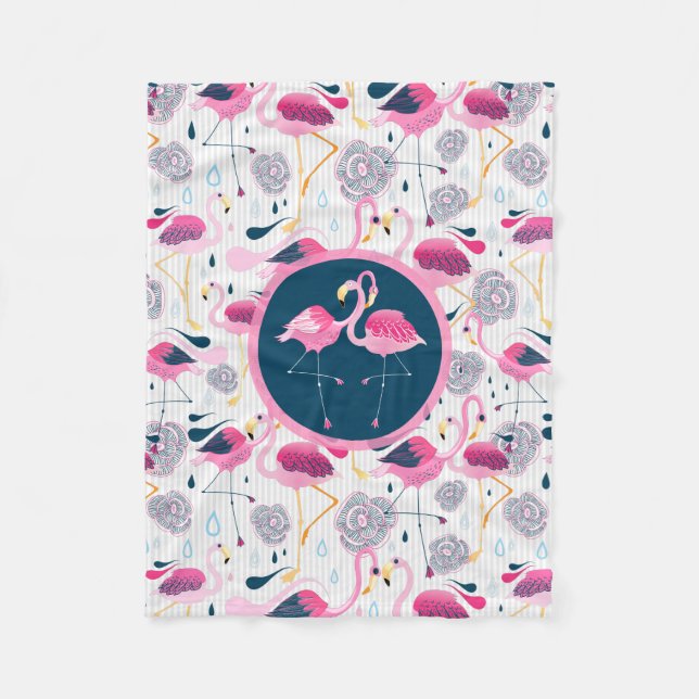 Couverture Polaire Palettes Stylized Tropical et Pink Flamingos (Devant)