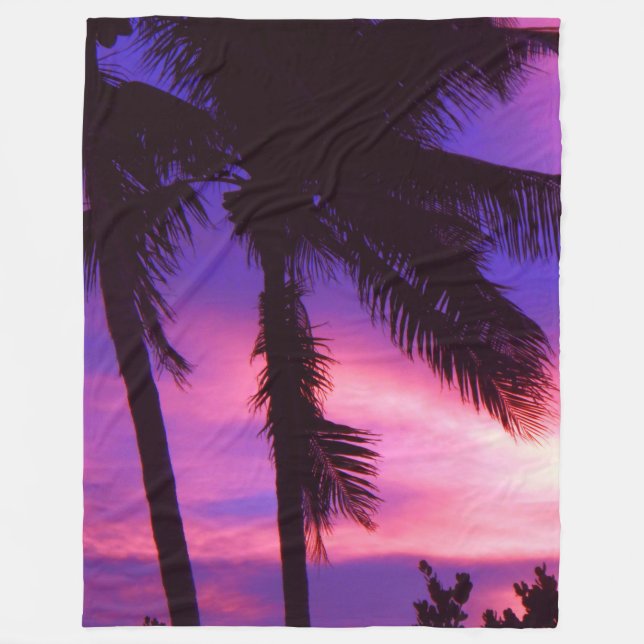 Couverture Polaire Palm Tree N Coucher de soleil violet Blanche polai (Devant)
