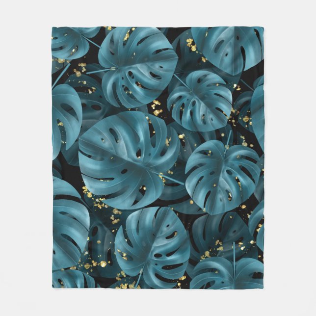 Couverture Polaire Palmier De Monstera, Plat D'Or Sans Couche. (Devant)