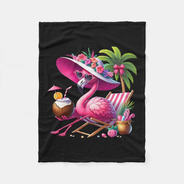 Couverture Polaire Palmier Rose Flamant Rose Plage Tropicale Été Vaca (Devant)