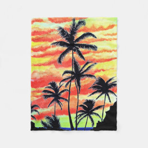 Couverture Polaire Palmiers de Coco-Coques Couchés De Soleil Hawaïen