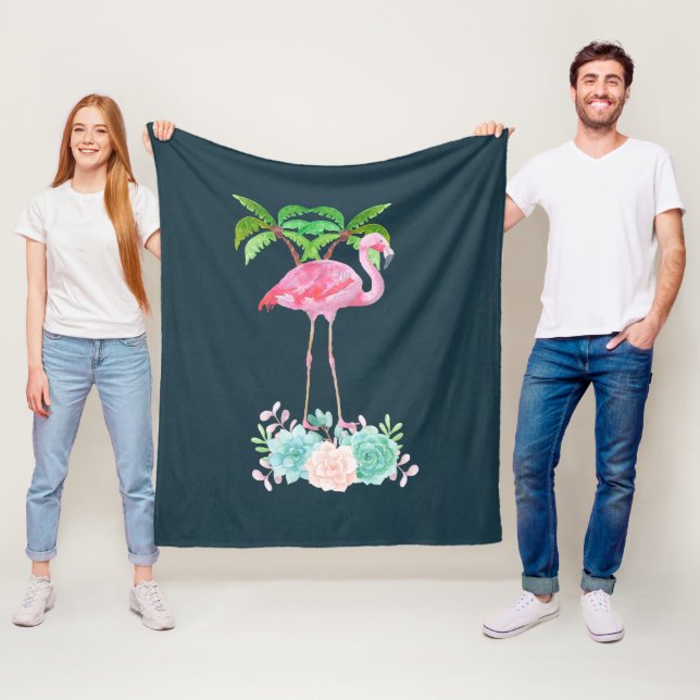 Couverture Polaire Palmiers Flamants roses roses et succulents florau (En situation)