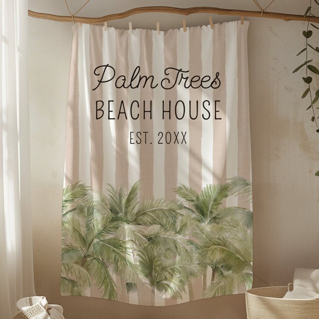 Couverture Polaire Palmiers tropicaux Beige Stripes Maison de plage (In situ)