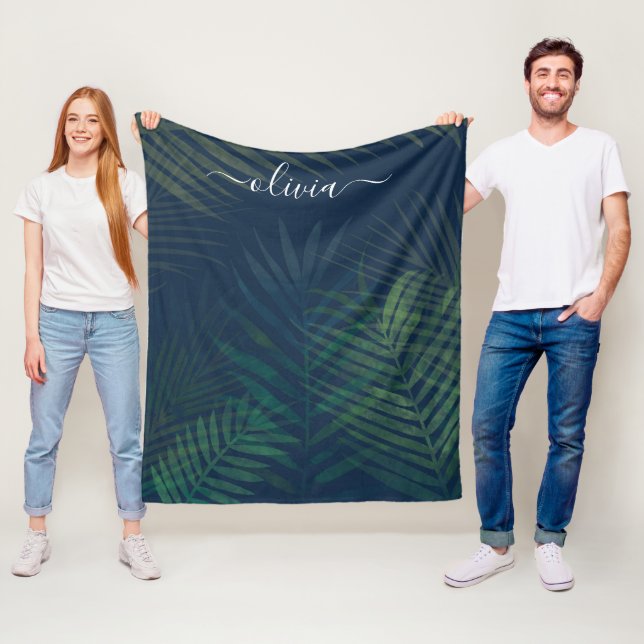 Couverture Polaire Palmiers vert foncé motif feuille (En situation)