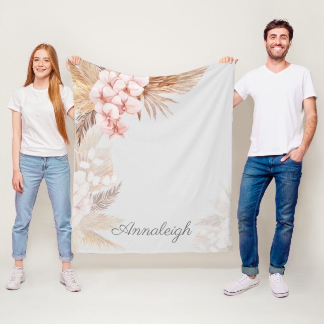 Couverture Polaire Pampas Grass Boho Script personnalisé (En situation)