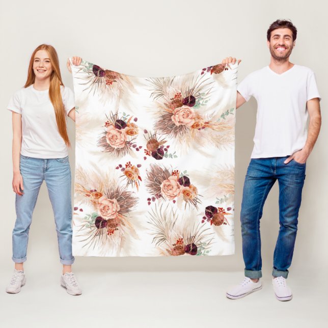 Couverture Polaire Pampas Grass Terracotta Fleurs Botanique Élégant (En situation)