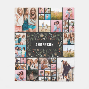 Couverture Polaire Pampas minimale moderne botanique noire 34 photo