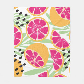 Couverture Polaire Pamplemousse & Feuilles : Vintage tropical
