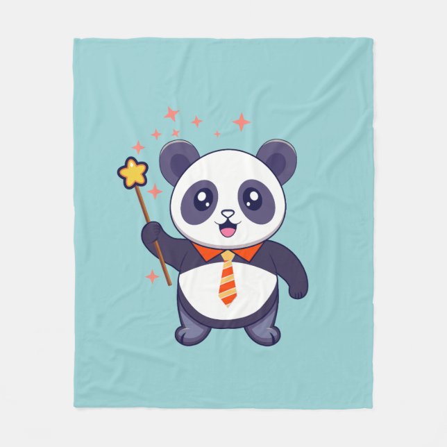 Couverture Polaire panda adorable avec cravate orange-jaune (Devant)