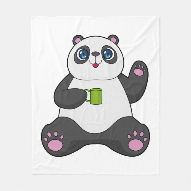 Couverture Polaire Panda avec tasse de café (Devant)