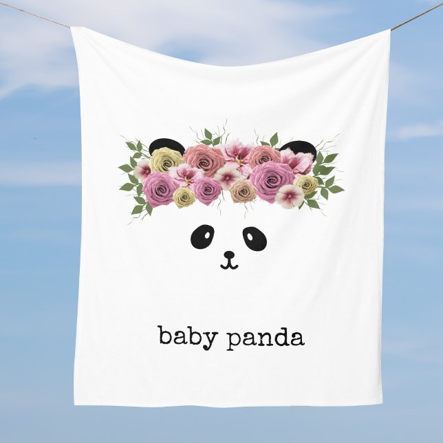 Couverture Polaire Panda Bear Face Blanc Personnalisé Blanche polaire (A cute panda bear with flowers in her hair. Just add your name to this lovely fleece blanket)