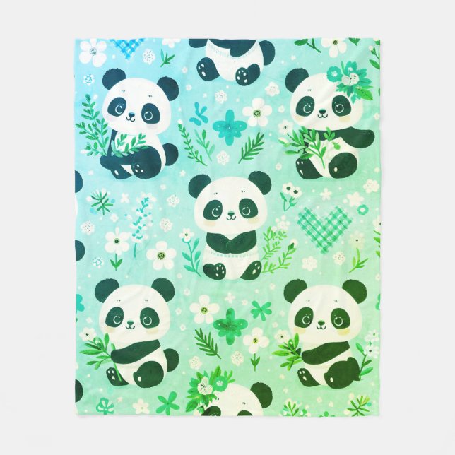 Couverture Polaire Panda Bear Motif Vert Imprimer (Devant)
