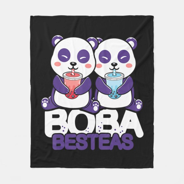 Couverture Polaire Panda Boba Bubble Tea Anime Kawaii Neko Girls (Devant)