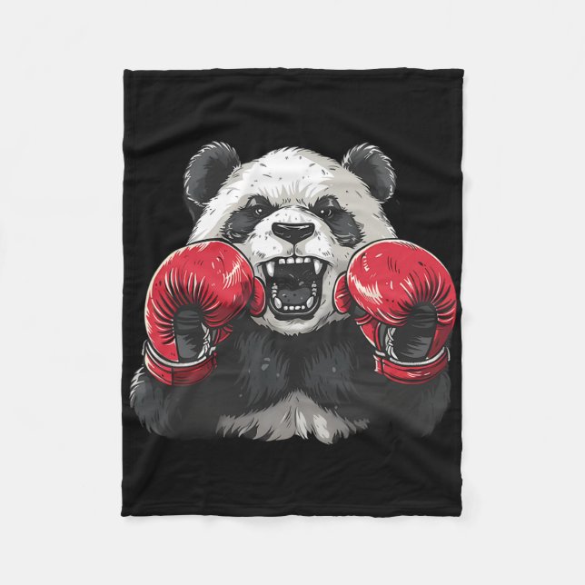 Couverture Polaire Panda boxeur avec gants de boxe Kickboxing drôle B (Devant)